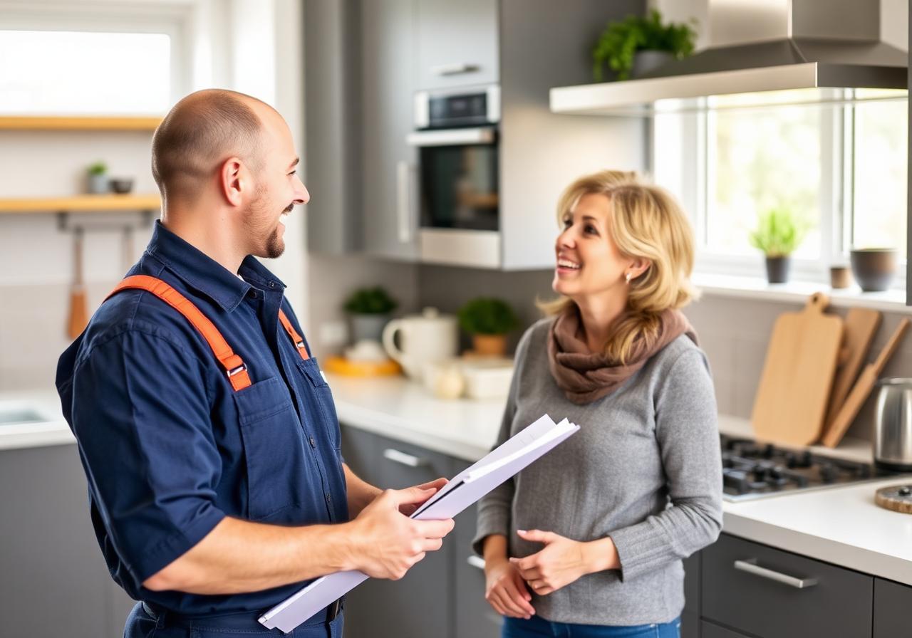 Cheap Websites Bristol — British plumber discussing work with a happy client in a Bristol home